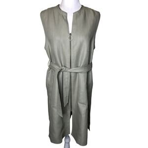NAMU Belted Linen Sleeveless Midi Dress V- Neckline Minimalist Casual Sz: L